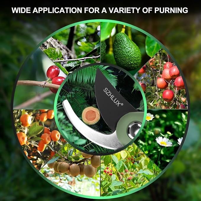SZHLUX Pruning Shears, Sharp Precision Hand Pruner SK5 Carbon Steel Blades for Garden, Pruning Scissors, 5/8’’ Plant Clippers, Bypass Pruner
