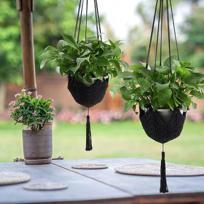 Shappy 1 Pack Boho Macrame Plant Hanger, Large Hanging Planter Plant Holder Pot Hanger Hanging Basket Wall Planters, Plants Lover Gift for Indoor Garden (Classic,Black)