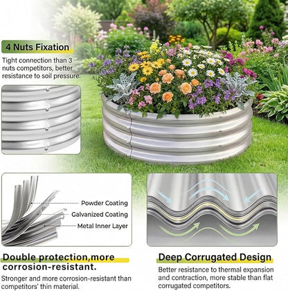Land Guard 3×3×1ft Galvanized Raised Garden Bed Kit, Round Galvanized Planter Raised Garden Boxes Outdoor, Large Metal Raised Garden Beds for Vegetables, Silver