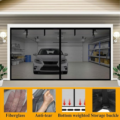Magnetic Garage Door Screen 12x10ft for 1 Car, Hands Free Net Curtains, Retractable Fiberglass Doors Cover Closure for Garage Carport Patio Balcony Porch Gazebo Backyard Greenhouse RV (Black, 12x10ft)