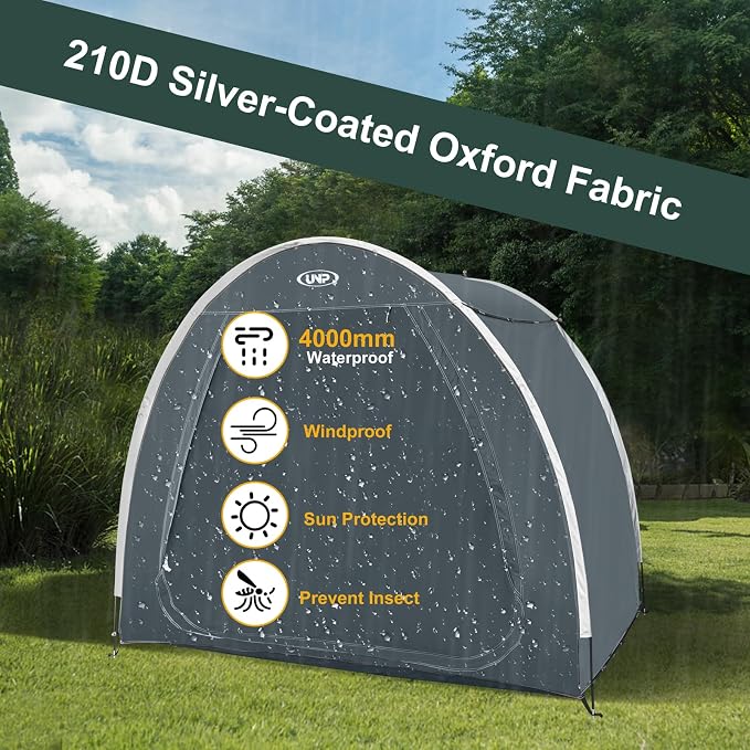 UNP Bike Storage Shed Tent, Portable Outdoor Bike Storage Tent with 210D Oxford Thick PU4000 Waterproof for 1/2/3/4 Bikes, Bike Covers Storage Shed for Bicycles, Lawn Mower, Garden Tools