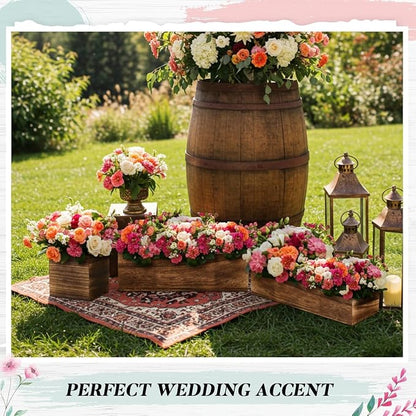 Dandat 6 Set Wood Boxes for Centerpieces 12x4 Inch Rectangle Wooden Planter Box Rustic Wood Planter with Removable Plastic Liner Floral Foam Blocks for Centerpieces Home Wedding Garden Decor