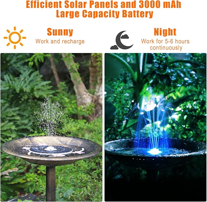 AISITIN Solar Fountain with Lights, 3.5W Solar Powered Bird Bath Fountain Pump with 1500mAh Battery Backup, 6 Nozzles, LED Outdoor Fountain for Pond, Pool, Garden & Fish Tank