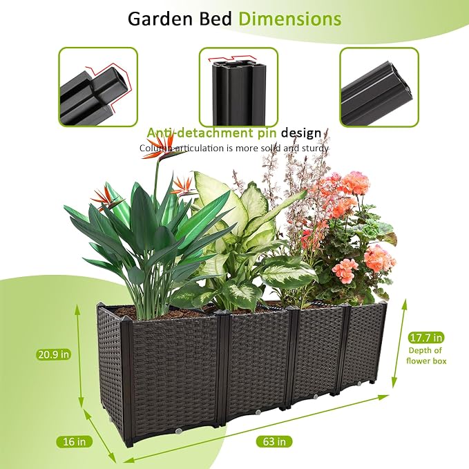 Large Planters for Outdoor Plants Rectangular Raised Garden Bed Elevated Planter Boxes Patio Balcony Deck for Planting Flowers, Vegetables, Tomatoes, and Herbs