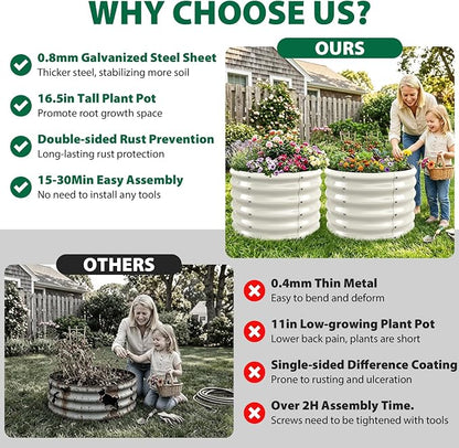 24" Diameter Round Raised Garden Bed - 17 Inch Tall, Heavy-Duty Galvanized Steel Planter Box with Wave-Shaped Panels for Vegetables, Herbs & Flowers (2, White, 24 Inch Diameter)