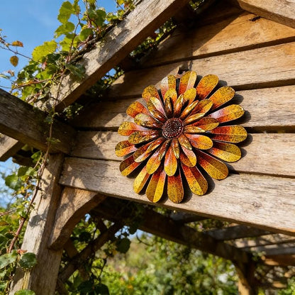 HOOEN Metal Flowers Wall Decor, 2-Pack Wall Art Decorations Hanging for Indoor Outdoor Home Garden Farmhouse Yard Patio Fence Living Room Bedroom Decor