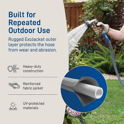 Orbit ExoJacket Fabric Garden Hose - 100 ft x 5/8 in - Heavy-Duty Fabric - Durable ExoJacket Construction - Antikink Technology for Constant Water Flow - Lightweight Professional-Grade Hose - 33180