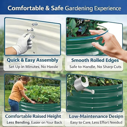 4FT Round Raised Garden Bed, Heavy Duty Galvanized Metal Planter Box for Vegetables, Flowers & Herbs, Rust-Resistant Outdoor Gardening Bed with Modern Green Finish & Easy DIY Assembly