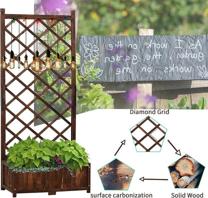 Anraja Raised Garden Bed with Trellis Wooden Flower Standing Planter Box Set of 2 Outdoor Wood Compact Lattice Panels Privacy Screen for Climbing Plant Patio Tomato Vegetable Herb Balcony Porch 67" H