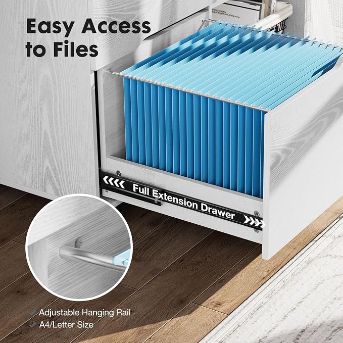 DUMOS File Cabinet with 3 Drawers, Wood Under Desk Storage Printer Stand | Rolling Lateral Filing Cabinet with Adjustable Shelves for Home Office Study Organizatiom, Classic White