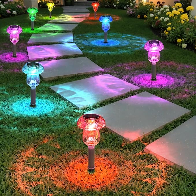 Mancra 16 Pack Solar Outdoor Lights Waterproof, Mushroom Solar Pathway Lights Color Changing Dusk to Dawn Auto On/Off Garden Decor for Yard Landscape Walkway