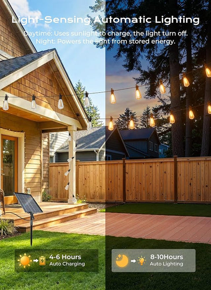 Brightown 108FT 50+2 LED Solar String Lights Outdoor Waterproof, Patio Lights with Remote and Shatterproof Bulbs, Dimmable & Timable, 3 Light Modes, Solar Lights Outdoor for Yard Garden Camping Party