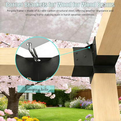 2PC 3-Way Pergola Bracket Kit, Pergola Kits to Build Yourself | 4x4 Corner Brackets for Wood for Wood Beams, Corner Brackets for Do It Yourself Pergola Kits Outdoor Gazebo Patio Log Cabin