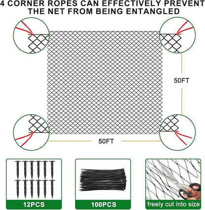 BSTPCOO Bird Netting 50'x50 Hawk Net to Protect Chickens, Nylon 3/4" Mesh Poultry Netting for Chicken Coop Roof, Trellis Netting for Fruits Trees Plant