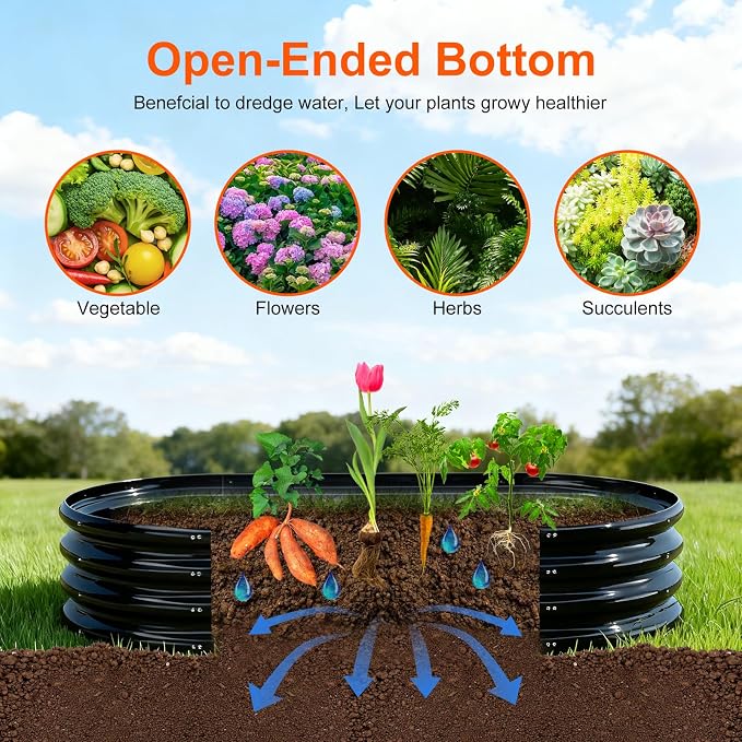 Rakukiri Raised Garden Bed Outdoor, GRS Certified Recycled Metal Planter Box 2 Sets, 4FT Galvanized Oval Herb Garden Kit, Bottomless Large Garden Beds for Vegetables Flowers, Rust-Resistant Black
