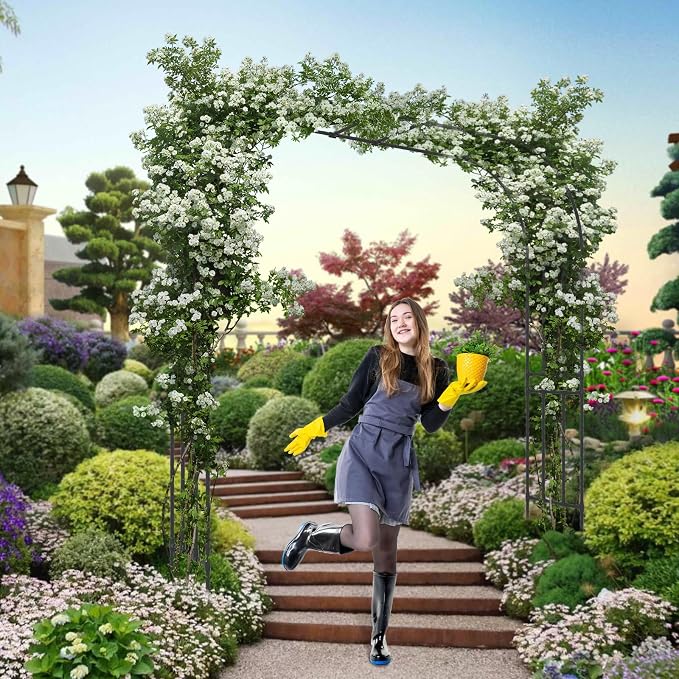 BUKLIYN Garden Arch Trellis - Length: 98.5in, Height: 94.5in Garden Trellis for Climbing Plants Outdoor - Garden Arch for Lawn, Party, Ceremony Wedding Decoration (Black)