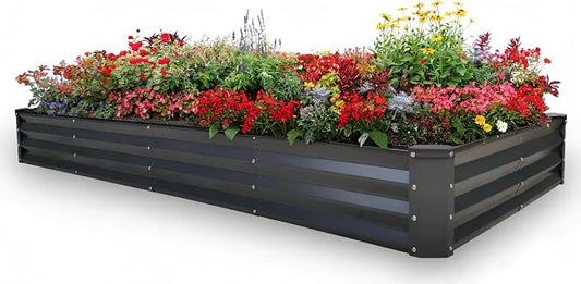 GrowHaus 8x4x1FT Galvanized Raised Garden Bed, Planter Boxes Outdoor Large Metal Garden Beds for Planting Vegetables Flowers Herbs Rectangle Dark Gray