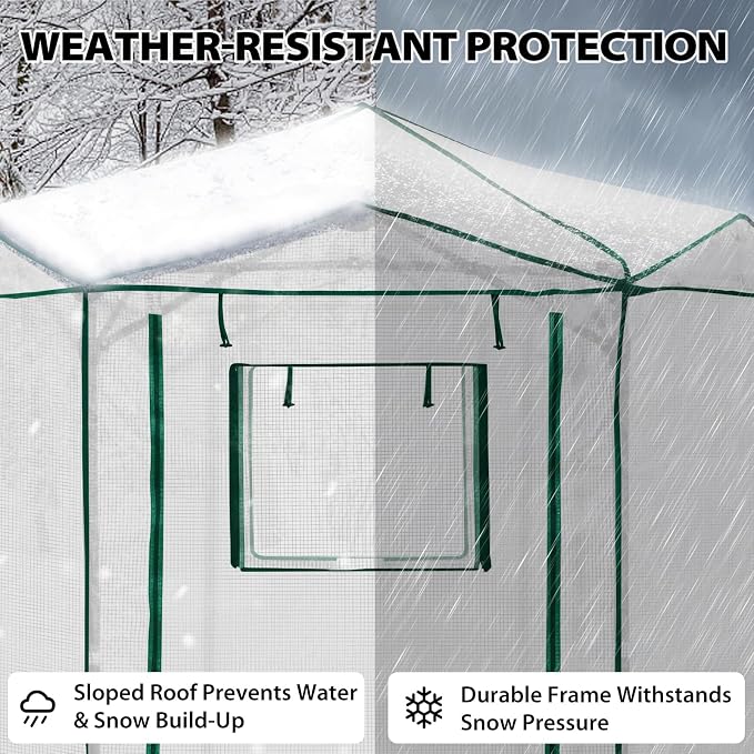 EAGLE PEAK 6.6x6.6 Portable Walk in Greenhouse, Pop Up Indoor Outdoor Greenhouse, Green House Kit with Zippered Roll-Up Doors and Windows, Hexagon Design, PE Cover, Clear/White