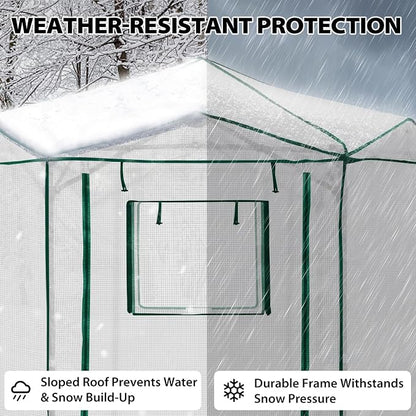 EAGLE PEAK 6.6x6.6 Portable Walk in Greenhouse, Pop Up Indoor Outdoor Greenhouse, Green House Kit with Zippered Roll-Up Doors and Windows, Hexagon Design, PE Cover, Clear/White