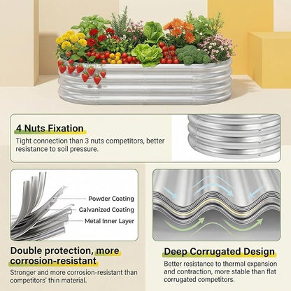 Land Guard 2 Pack 4×2×1ft Galvanized Raised Garden Bed Outdoor, Heavy Duty Bottomless Metal Raised Planter Box for Vegetables, Flowers, Herbs, Backyard Patio Gardening, Silver