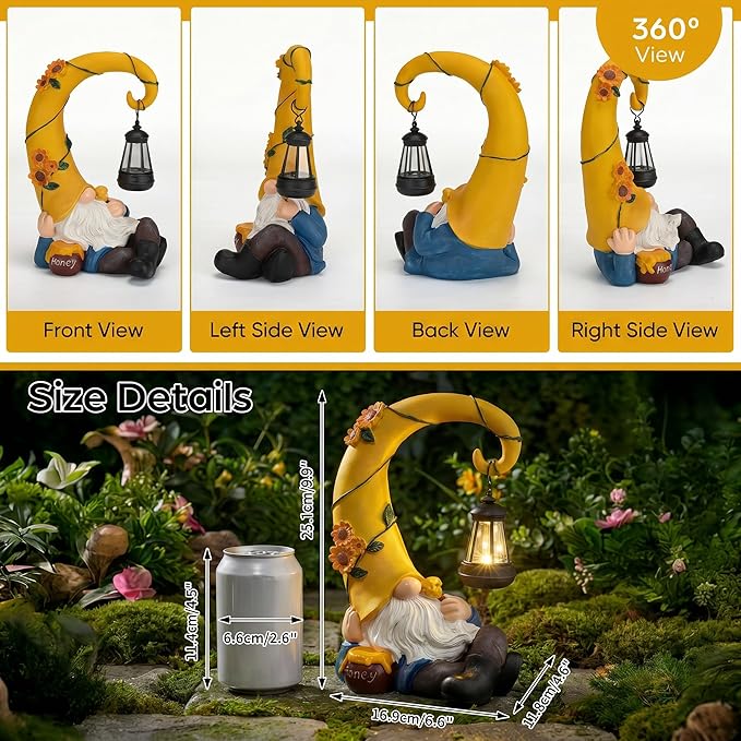 Lavezee Garden Gnomes Outdoor, Spring Gnome Statue with Solar Lantern for Yard, Patio, Lawn Graden Decor, Funny Gnome Gifts for Mom Grandma Women
