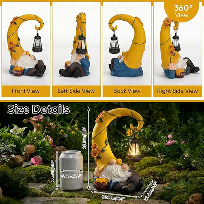 Lavezee Garden Gnomes Outdoor, Spring Gnome Statue with Solar Lantern for Yard, Patio, Lawn Graden Decor, Funny Gnome Gifts for Mom Grandma Women
