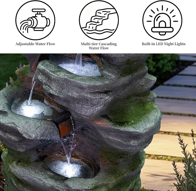 40.16" H Water Fountain Outdoor, 5-Tier Cascading Waterfall Fountain, Large Water Feature for Patio, Garden, Backyard, Deck