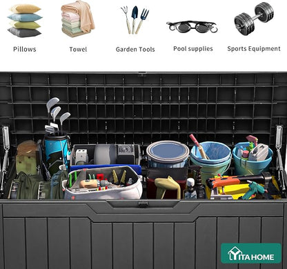 YITAHOME 80 Gallon Resin Deck Box | Weather Resistant Outdoor Storage Box, Lockable Indoor Outdoor Storage for Supplies and Essentials, Dark Gray