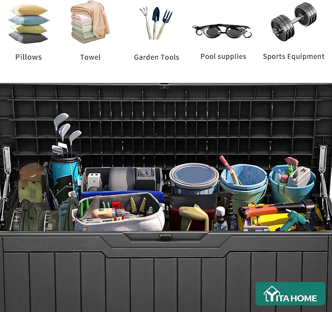 YITAHOME 80 Gallon Outdoor Storage Box | Large Waterproof Resin Deck Box, Indoor Outdoor Lockable Storage Container for Patio, Garden, Cushions, Tools, Equipment
