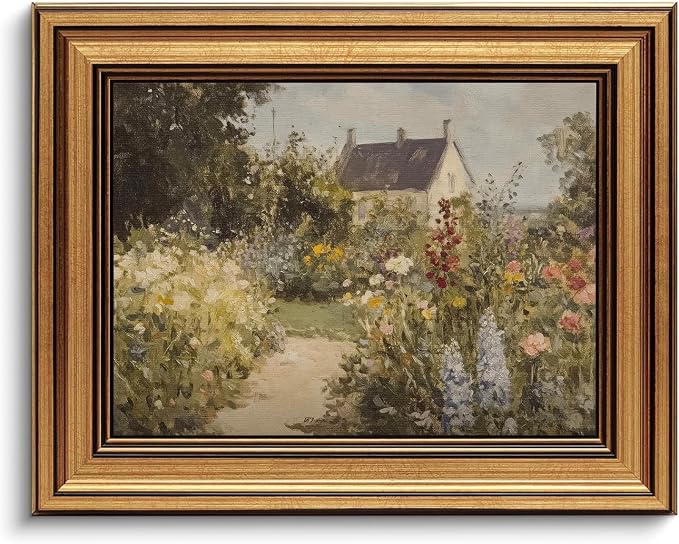 Devunaty Gold Framed Vintage Painting Wall Art Nature Wildflower Landscape Wall Decor Country Farmhouse Garden Floral Pictures Rustic Cottagecore Aesthetic Poster for Bathroom Living Room 9"x11"