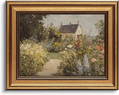 Devunaty Gold Framed Vintage Painting Wall Art Nature Wildflower Landscape Wall Decor Country Farmhouse Garden Floral Pictures Rustic Cottagecore Aesthetic Poster for Bathroom Living Room 9"x11"