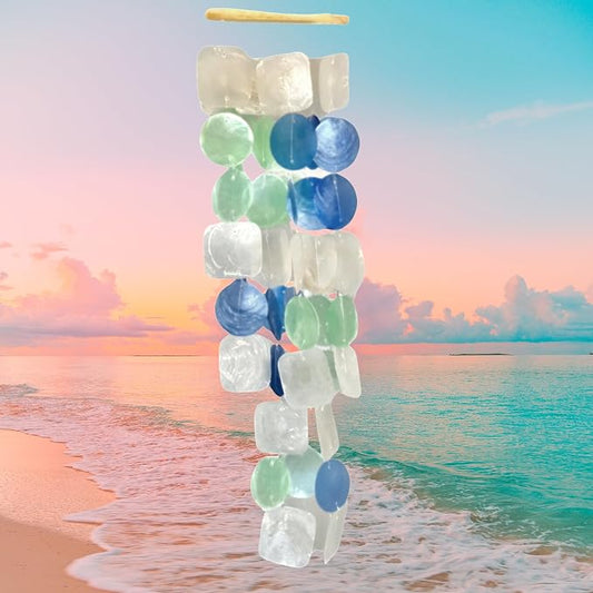 Bellaa 22906 Wind Chimes Outdoor, Garden Decorations, Musical, Indoor/Outside Windchimes, Gifts for Mom, Capiz Sea Glass Shells