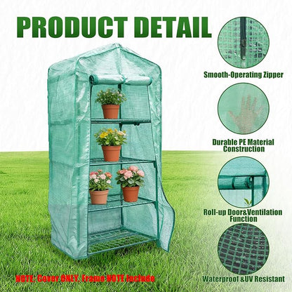 4 Tier Greenhouse Replacement Cover, 63" x 27.2" x 19.3"Greenhouse PE Cover with Roll-Up Zipper Door & Screen Ventilation, Waterproof UV Resistant Outdoor Greenhouse Cover (Frame Not Included)