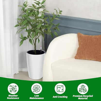 Garvee Tall Planters for Outdoor Plants, 16 in Large Planters Set of 4, Outdoor & Indoor Planters with Water Level Monitor ＆ Inner Bucket, Automatic Watering, for Porch, Patio, Backyard, White
