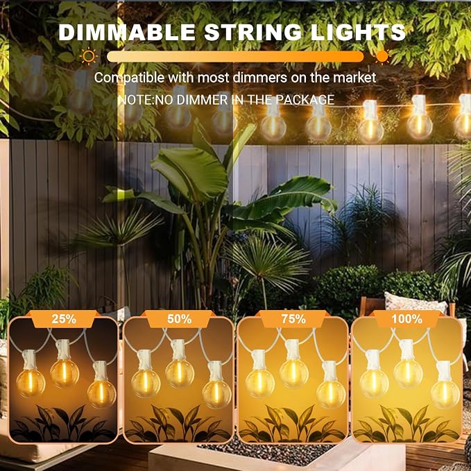 LAMPHOME 26 Feet LED Outdoor String Lights with 12+1 Shatterproof G40 Edison Bulbs, Connectable and Weatherproof Strand, Commercial Grade Patio Lights for Backyard Decorative, Warm White