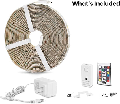 Feit Electric 20ft Chasing & Tunable White LED Tape Light, RGB Colors, Dimmable, Cut-to-Size, Linkable Up to 40ft, Remote Control, Indoor/Outdoor Plug-in Light Strip, Slim 0.4in Width, TAPE240/CHASE