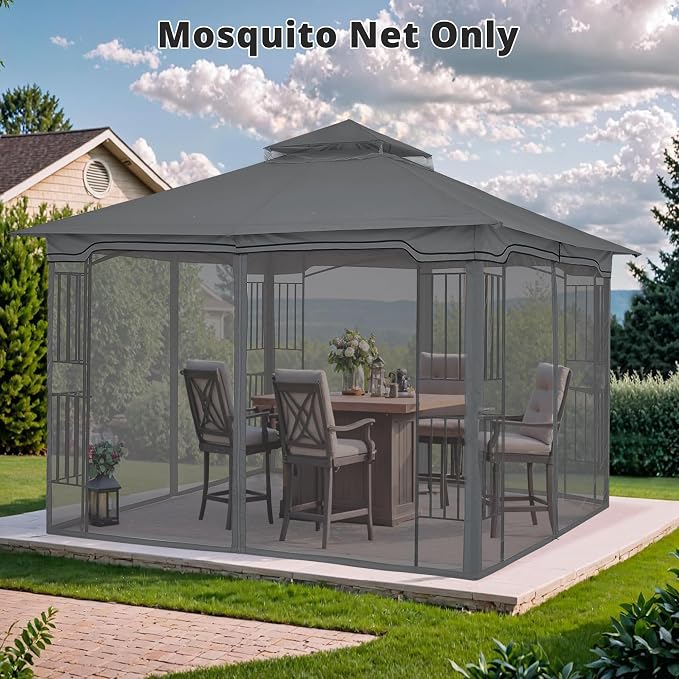 MASTERCANOPY Patio Gazebo Mosquito Netting Screen Walls (10x12, Grey)