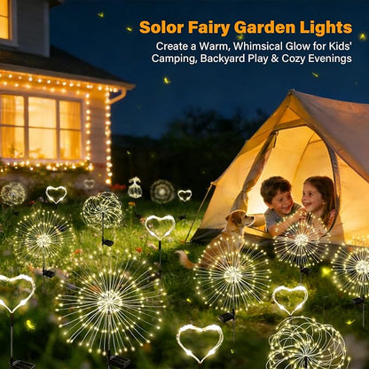 Solar Garden Lights Outdoor Decor Waterproof, 2Pack 120LED Firework Lights for Garden Decorative, Fairy Lights Solar Powered for Yard, Patio,Pathway,Flowerbed,Planter,Party(Warm White)