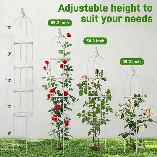 2 Pack Trellis for Climbing Planting Outdoor, 6ft Plant Trellis-Rustproof Metal Pipe with Heavy Duty Plastic Coated, Potted Plant Support for Clematis Vine Jasmine Support (White, 2 Pack)