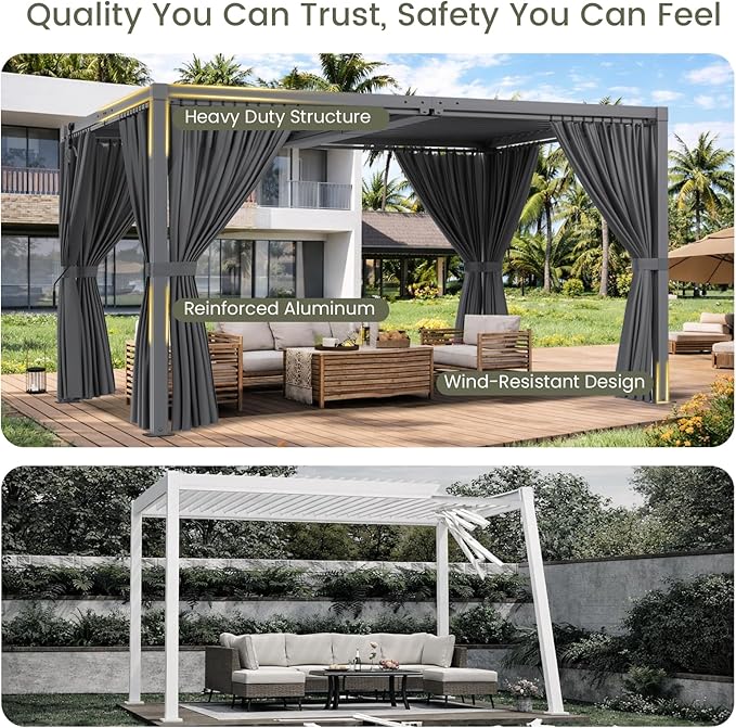 Louvered Pergola 10'x13' Outdoor Pergola with Roof, Heavy Duty Aluminum Frame, Hardtop Gazebo with Adjustable Louvers for Patio, Deck and Backyard, Gray