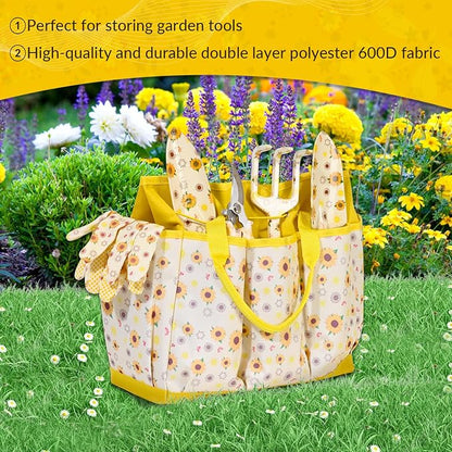 Gardening Gifts for Women, Gardening Tools for Women, 9 PCS Sunflower Garden Tools Set Kit with Garden Tool Bag, Mother's Day Birthday for Gardener Mom Grandma Aunt, Yellow