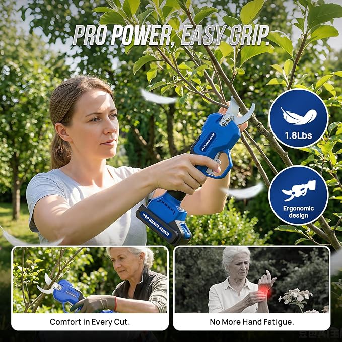 Wild Badger Power Electric Pruning Shears Cordless, 20V Brushless Motor Garden Shears, 1.06" Heavy Duty Battery Powered Pruner for Gardening, Tree Trimmer Branch Cutter, 2600 Cuts per Charge