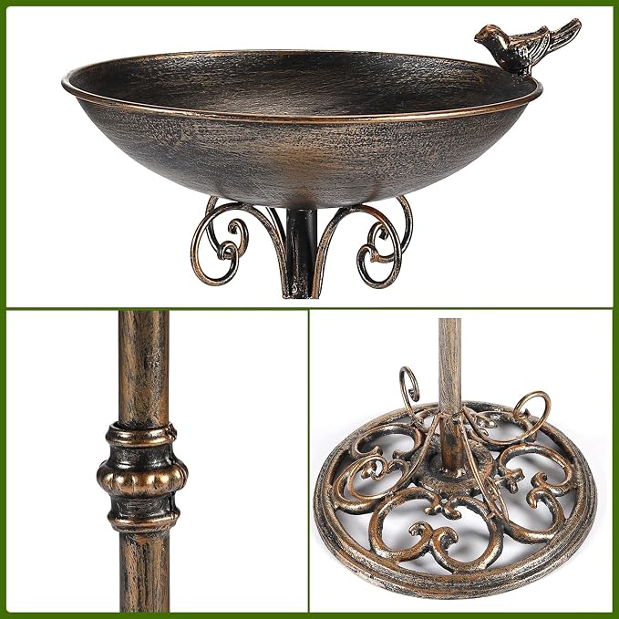 Diam 11.4" W*27.6" H Cast Iron Pedestal Bird Bath, Bird Baths for Outdoors, Seed Tray Garden Yard Decoration