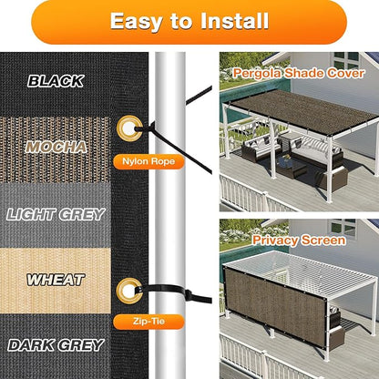 Artpuch Outdoor Pergola Shade Cover 8x9 FT Sun Shade Cloth with Grommets Mocha 90% UV Protection Canopy Patio Privacy Screen (Customized Available)