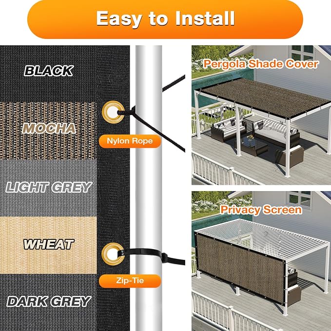 Artpuch Outdoor Pergola Shade Cover 14x19 FT Sun Shade Cloth with Grommets Mocha 90% UV Protection Canopy Patio Privacy Screen (Customized Available)