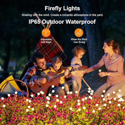 ASMAD Solar Garden Lights, 6 Pack 48 LEDs Solar Outdoor Lights, Firefly Lights for Patio Pathway Outdoor Decor, Bigger Bulb Base&Vary in Lenth, Warm White