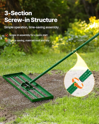 VEVOR Lawn Leveling Rake, 36"x10" Level Lawn Tool, Heavy-Duty Lawn Leveler with 78" Steel Extended Handle, Yard Leveling Rake Suit for Garden, Golf Lawn, Farm