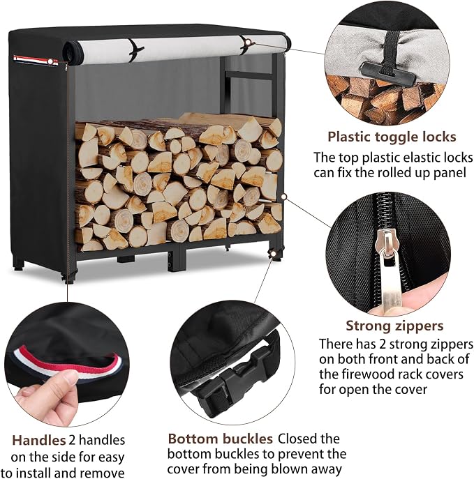 34Inch Firewood Rack Cover,Heavy Duty 600D Waterproof Outdoor Firewood Storage Rack Cover, All Weather Protection Firewood Rack Cover.14 D x 34" W x 31" H.Black(Cover Only)