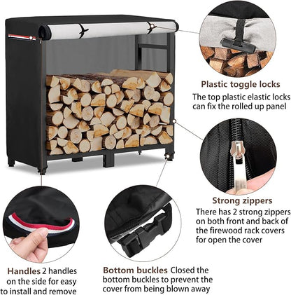 34Inch Firewood Rack Cover,Heavy Duty 600D Waterproof Outdoor Firewood Storage Rack Cover, All Weather Protection Firewood Rack Cover.14 D x 34" W x 31" H.Black(Cover Only)