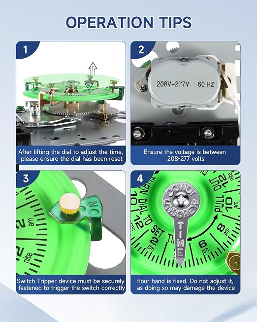 T104M Mechanical Pool Timer Switch Mechanism Only 208–277 V, 40 A, DPST | Suitable for pool pumps, cleaning pumps, HVAC fans, and water heaters. 12 on/off cycles daily; 5 years support.